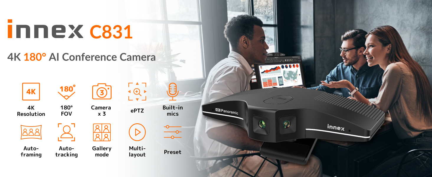 Innex C831 180° Panoramic 4K Wide Angle Webcam with Microphone